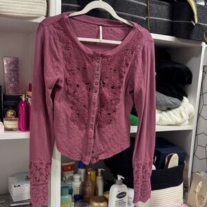 Women's Embroidered Button-Up Top - Pink
